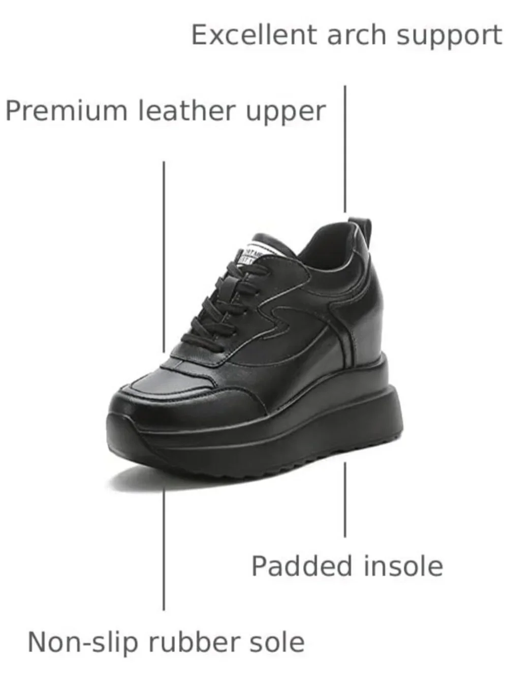 Stylish Platform Sneakers for Women - High Hidden Heel Wedge Lace-Up Tennis
